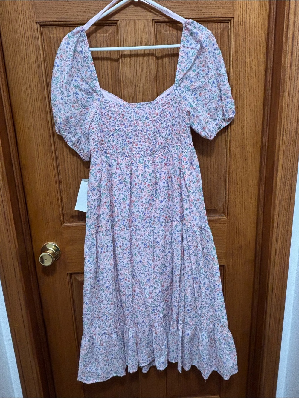 Kingston Grey Pink Floral Midi Dress with Puff Sleeves. Sz L. NWT - Picture 8 of 12